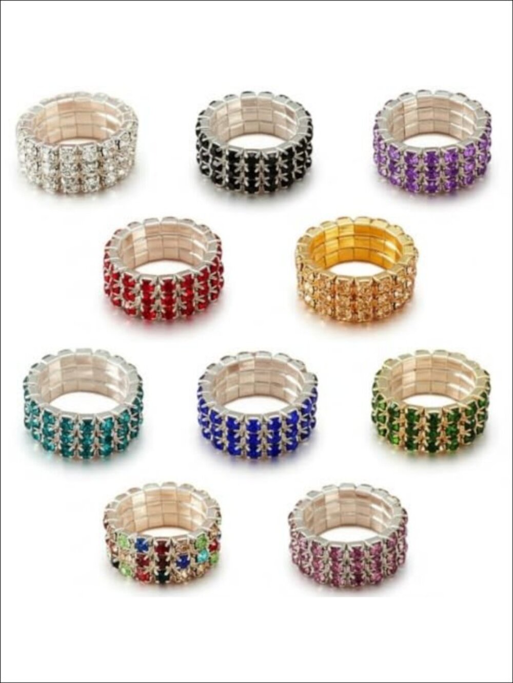 10 Pc Adjustable Rhinestone Ring Set Elastic Stacking Rings
